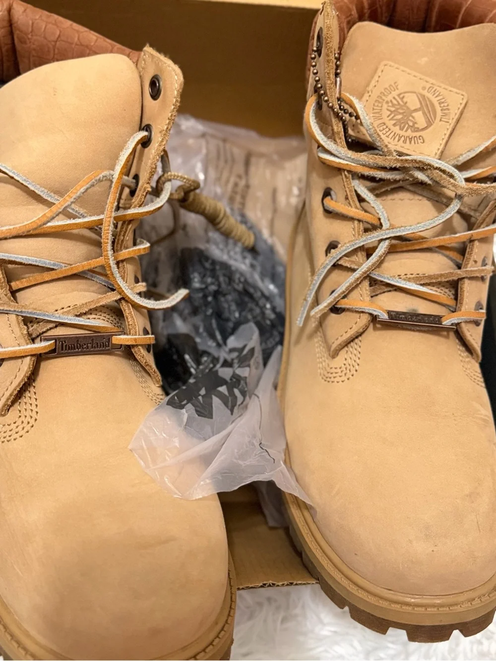 Timberland Wheat Nubuck Lace-Up Work Boots with Brown Collar